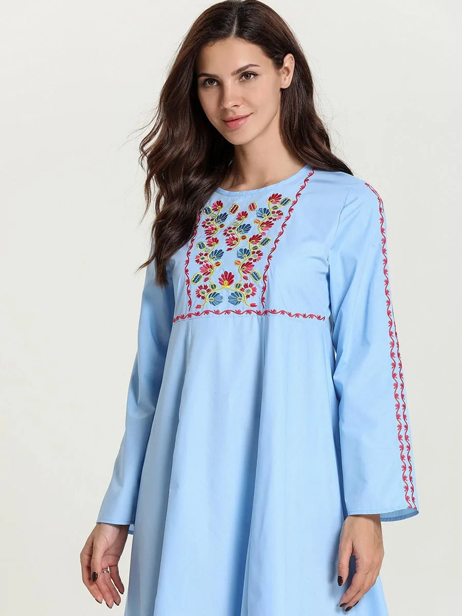 Muslim Abaya Dress Women Turkey Islamic UAE A-line Maxi Hijab Jilbab Vestidos Kimono Moroccan Kaftan Robe Arab Floral Elbise |