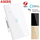 ASEER Tuya ZigBee Умный дом Wifi настенный сенсорный выключатель 1 банда стандарт США, панель из закаленного стекла AC100-240V,Alexa,Echo dot ,Google