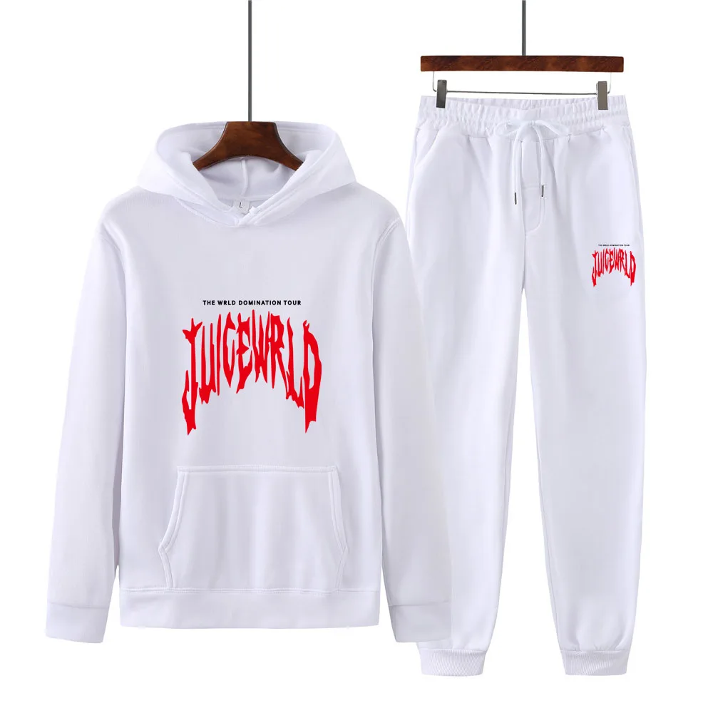

Autumn Winter Men's Women's Two-piece Suit JUICEWRLD Casual Sportswear Fleece Couple Hooded Pullover Sports Suit 2021