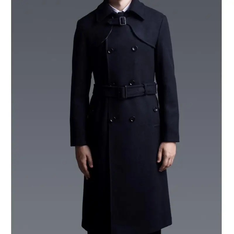 

HOT/Spring New Men’s Fashion Mid-length retro double-breasted woolen coat Personalized customization Large-size /S-6XL