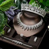 hibride exclusive cubic zircon crystal tiaras simple design women bridal jewelry sets 5pcs jewellery addict for female n 1646