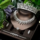 Эксклюзивные тиары HIBRIDE с фианитами и кристаллами, простой дизайн, женские свадебные ювелирные наборы, 5 шт. украшений, Женская драгоценность