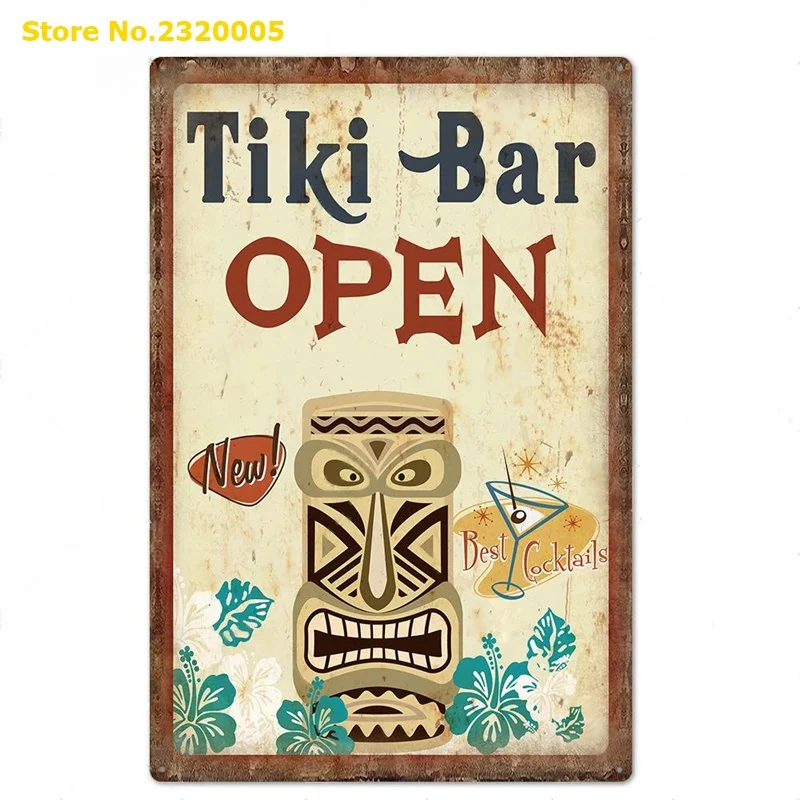 TIKI Bar картонная металлическая вывеска без ворса уродливая улыбка оловянный бар