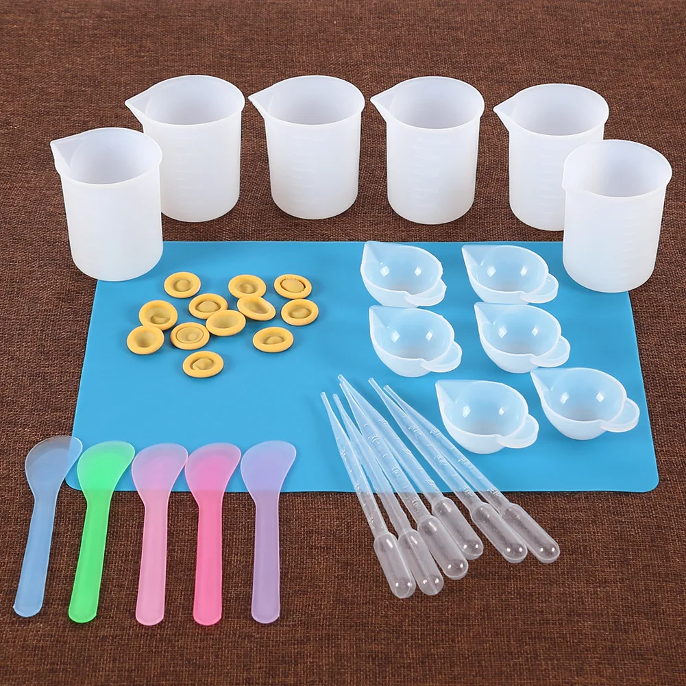 Kit de herramientas de resina de silicona para medir tazas, pipetas de Palito para agitar, tapete de mesa para molde de resina epoxi, fabricación de joyas