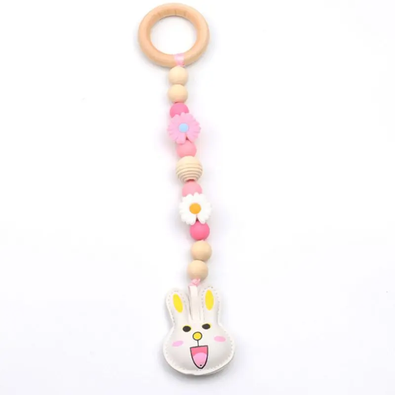 

3Pcs/Set Baby Cartoon Gym Frame Pendants Threaded Wooden Beads Silicone Flowers