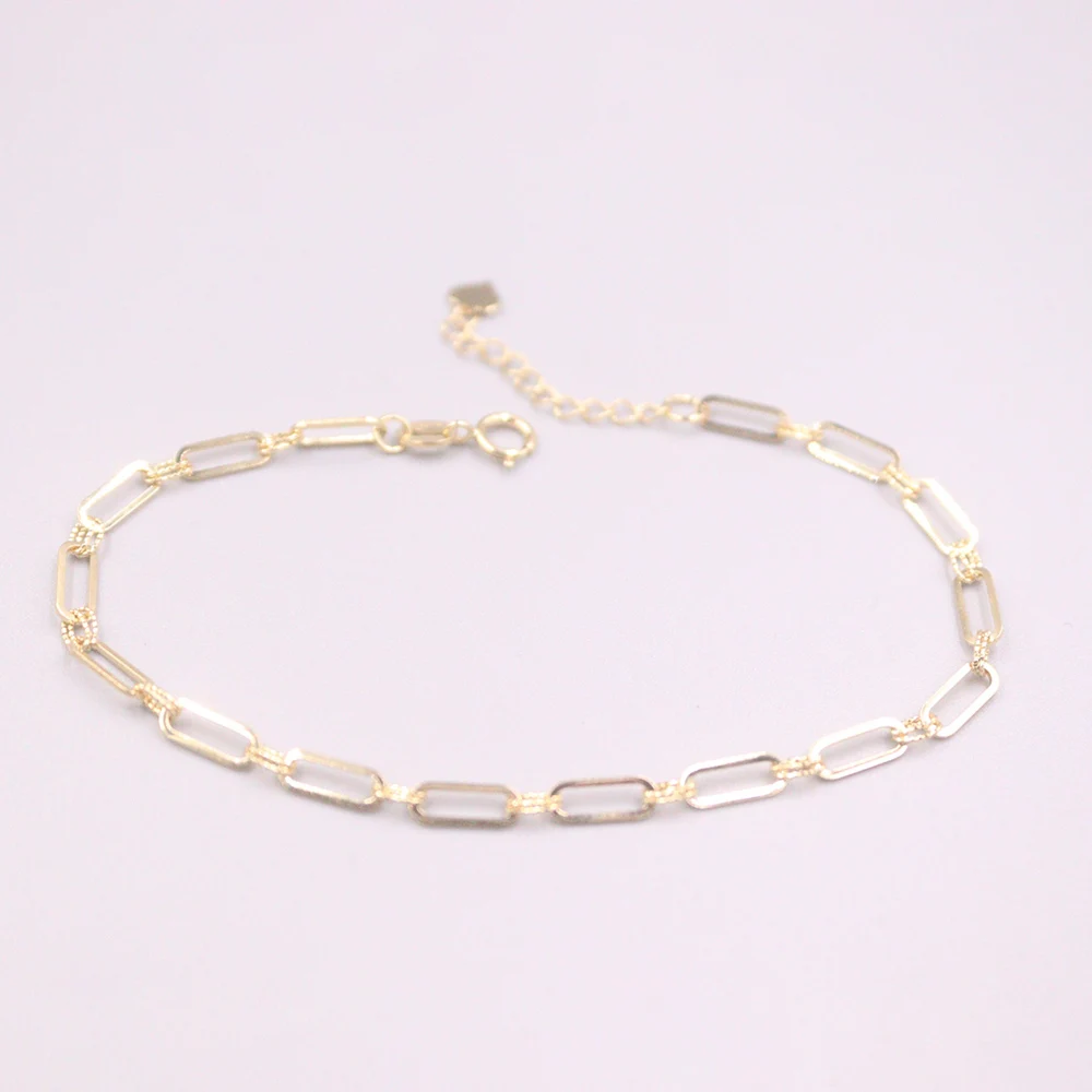 

Pure 18K Yellow Gold Bracelet 3mm Wide Carved Twist Oval Rectangle Link Chain Bracelet Woman Gift 2.2-2.4g / 7.4inch Au750