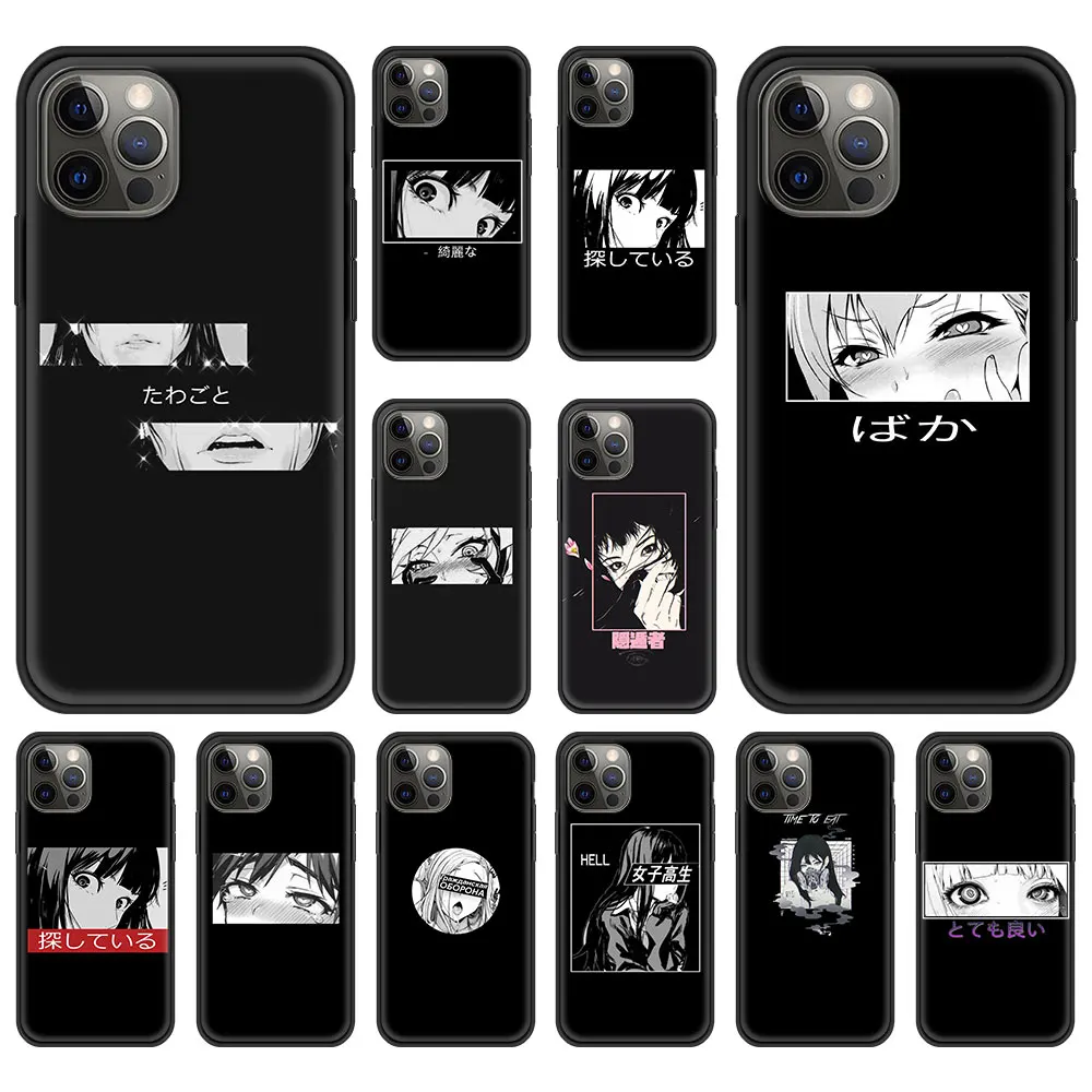 

Japanese Anime Aesthetic Fundas Phone Case Cover Bag For iPhone 11 12 13 Pro XS Max 8 7 Plus X XR Silicone Soft Shell Back Coque