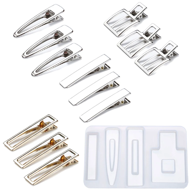 

4 Shapes Handmade Hair Clips Jewelry Resin Casting Mold Geometric Hair Clip Barrettes Silicone Mold Jewelry Making Tools