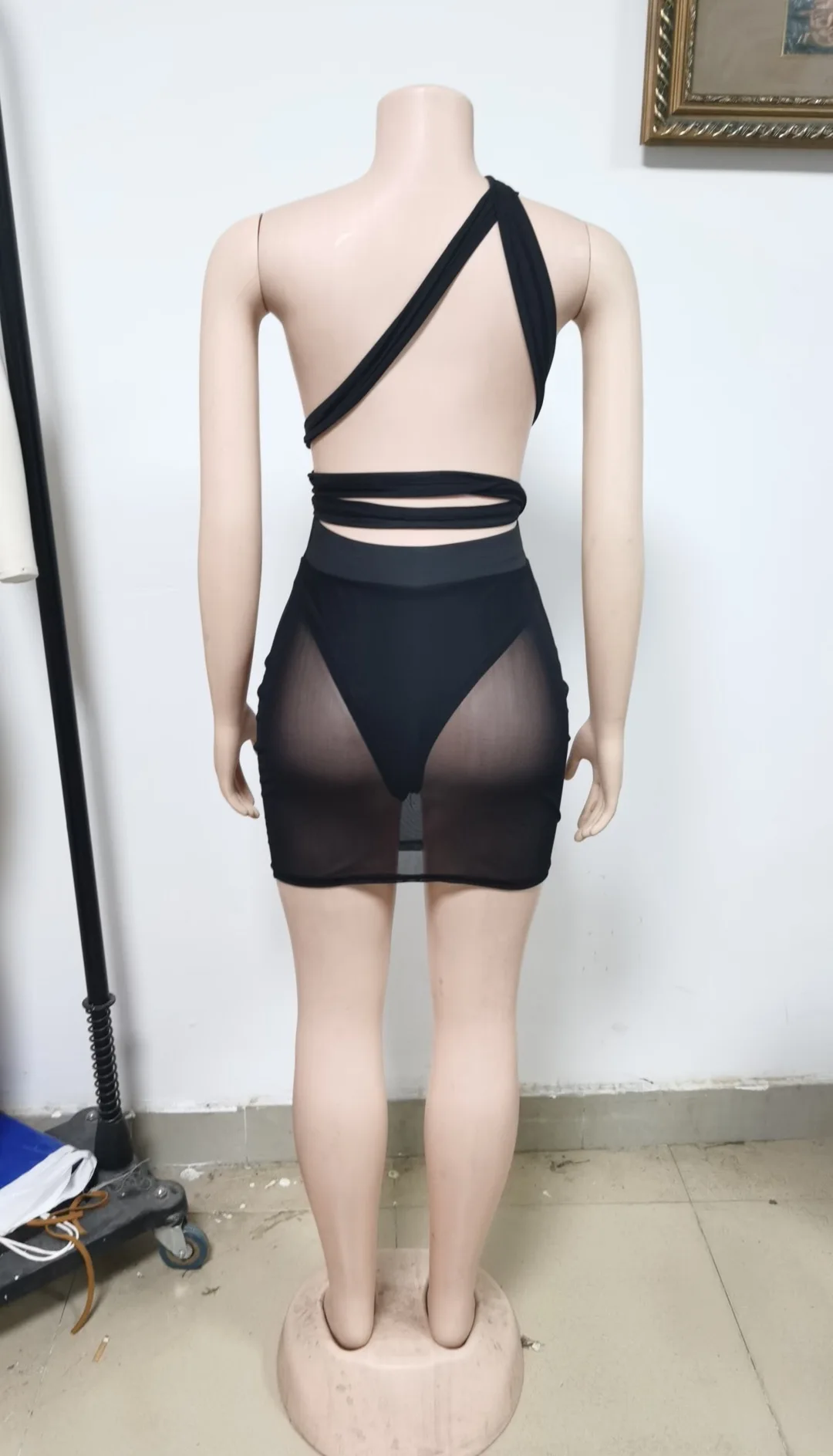 

Women Party Dress Sleeveless Tight Backless Lace-up High Elastic Nightclub Sexy Mesh Dresses