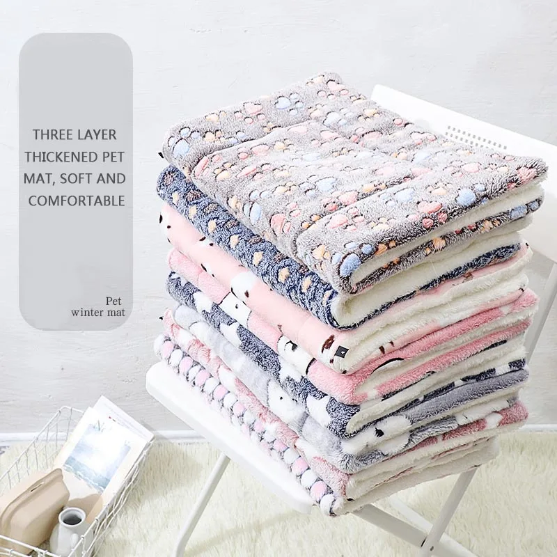 

Soft Flannel Thickened Pet Soft Fleece Pad Pet Blanket Bed Mat For Puppy Dog Cat Sofa Cushion Home Rug Keep Warm Sleeping Cover