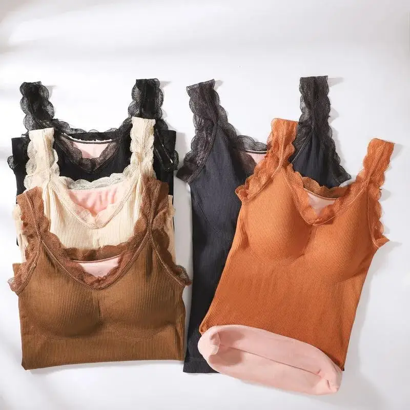 Women's Thermal Underwear Plus Velvet Thick Warm Vest Lace Sexy and Comfortable Winter 2021 New Style