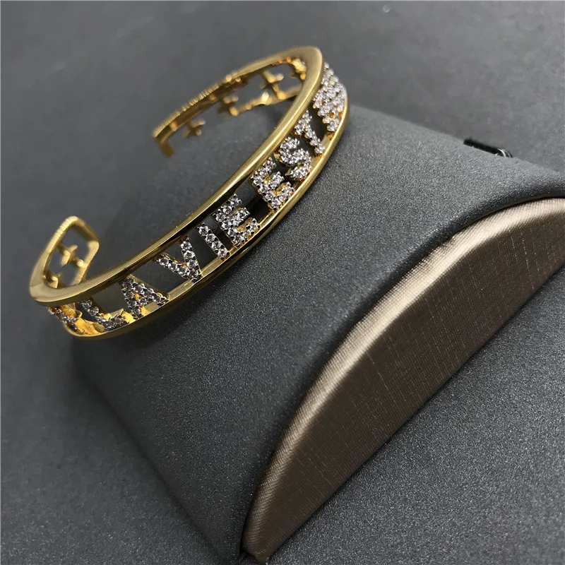 

s925 sterling silver new golden yellow hollow letter open bracelet women French light luxury bohemian style jewelry