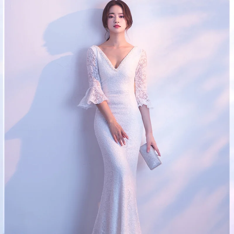 Белые вечерние платья с глубоким v-образным вырезом женские сексуальные