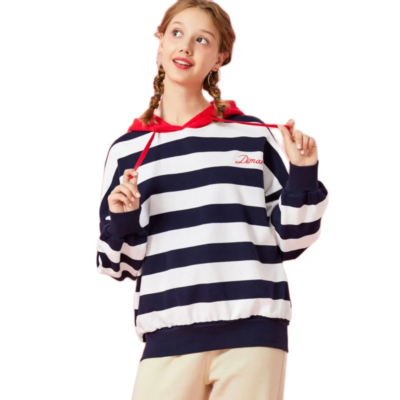 SEMIR Для женщин Свободный свитшот в полоску с капюшоном и вышивкой пуловер