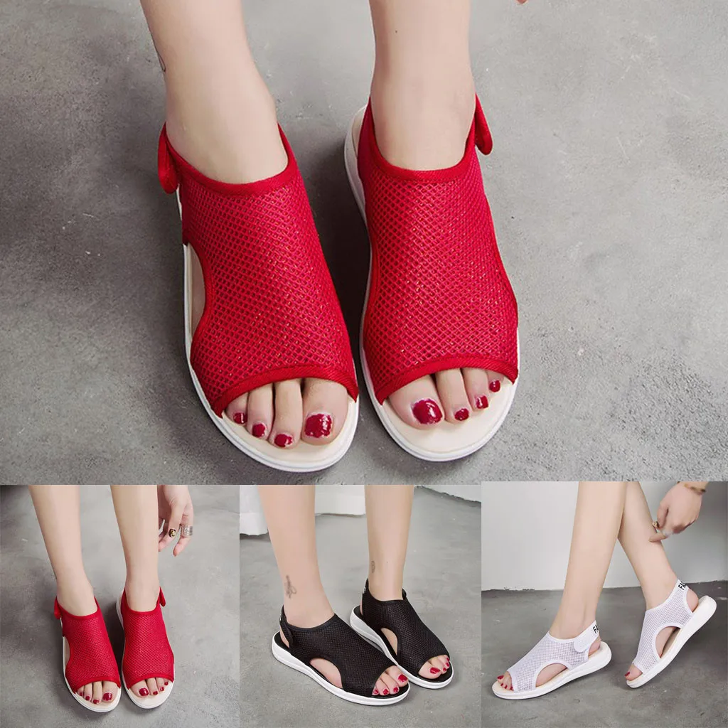 

Summer Shoes Women Sandals Fashion Outdoor Fish Mouth Flat Mesh Sports Shoes Breathable Sandals Slides Solid Casual