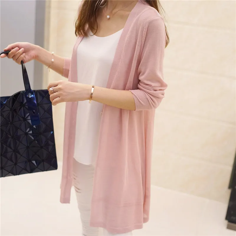 Средний и длинный свободный вязаный кардиган тонкий рукав женская одежда новая