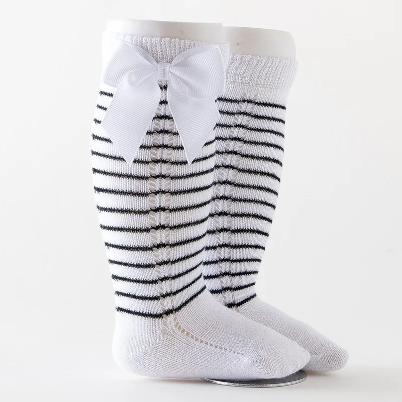 

Summer Autumn Baby Girls Stripe Socks Bow Long Sock Kids Knee High Soft Cotton Spanish Christmas Children 0-3 Years Kids Socks