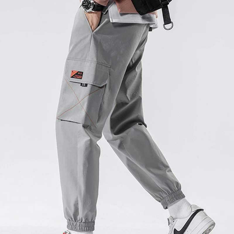 

Джоггеры мужские в стиле хип-хоп, однотонные брюки-карго, уличная одежда, повседневные тренировочные штаны с карманами, модные брюки-султан...