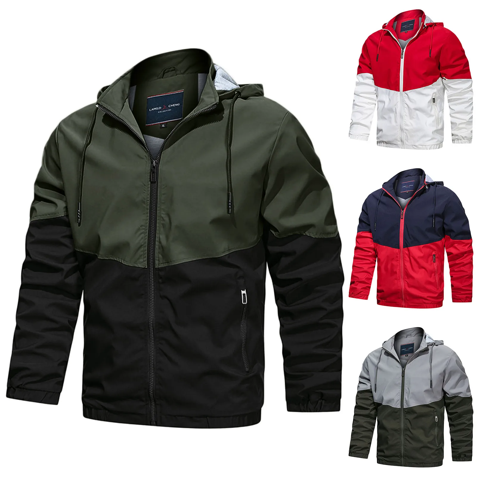 

Осень 2021, мужские спортивные велосипедные куртки, пальто в стиле пэчворк на молнии, с карманами, ветрозащитные Топы с капюшоном, дышащая блу...