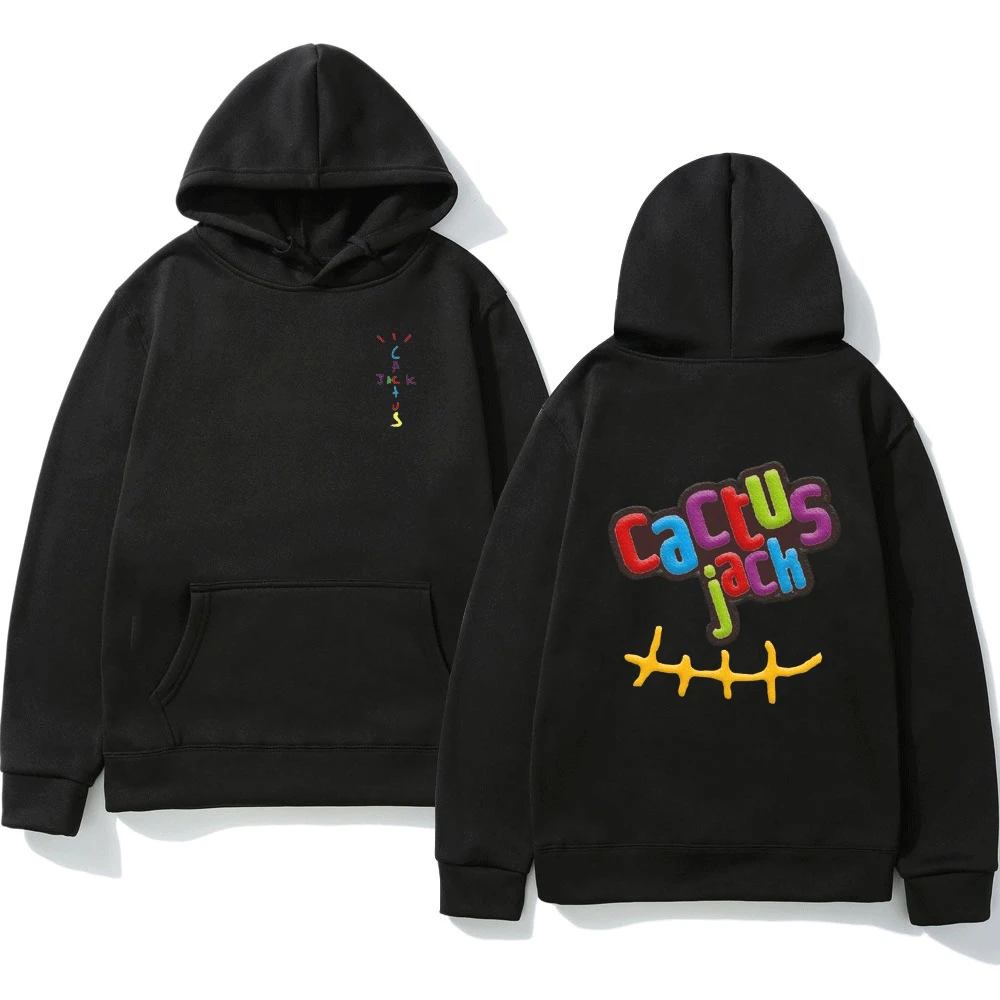 

Rapper Travis Scott Cactus Jack Rainbow Alphabet Hooded Sweatshirt Street Hip-hop Teen Trendy Fashion Hoodie Black Pullover Men