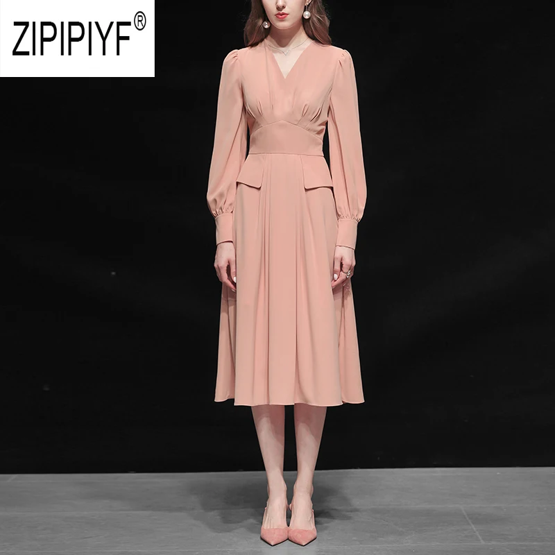 Женское бальное платье с длинным рукавом фонариком v образным вырезом и высокой