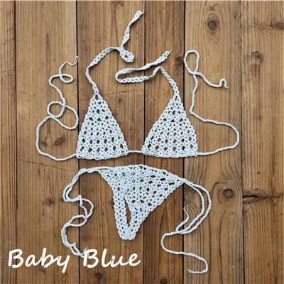 baby blue Набор микро бикини ручной работы, сексуальный черный комплект нижнего белья, мини бикини для загара, микро купальник, черный - Цвет: baby blue