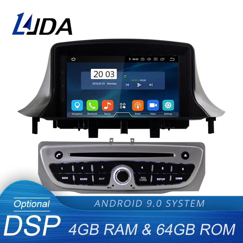 LJDA Android 9.0 Car DVD Player For Megane 3 Fluence 2009- Multimedia GPS Navigation WIFI 1 Din Car Radio Stereo 4G+64G DSP