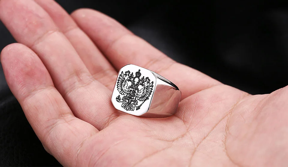 Винтажное байкерское кольцо из титановой стали с изображением русского воина