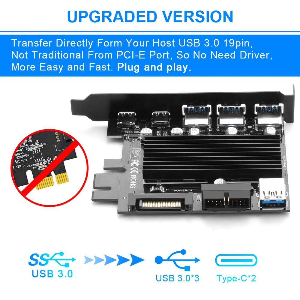 Rocketek USB 3.0 Type c PCI E плата расширения с 5 портами адаптер внешний контроллер Экспресс