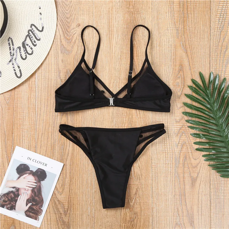 Swimwear Women Sexy Black Mesh Bikini Female Swimsuit Push Up Biquini Bathing Suit Thong Brazilian Bikinis Set Swim Wear