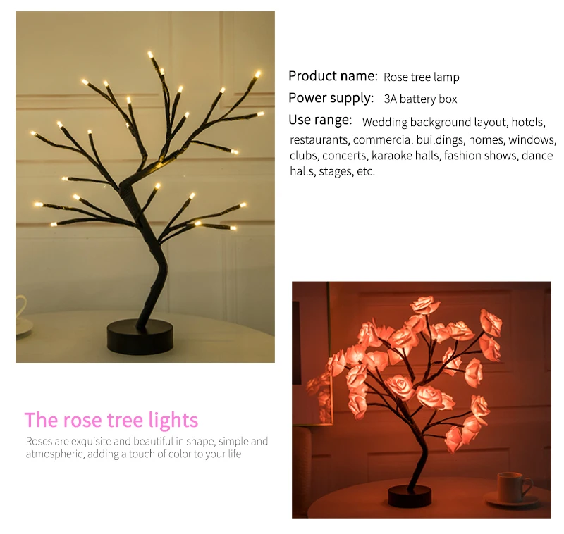 

Led Lamp Rose Flower Tree Shape Lamp Holesale Rose Bedroom Gift USB Rechargeable Night Table Lamp Decorative Lamp Led String Lig