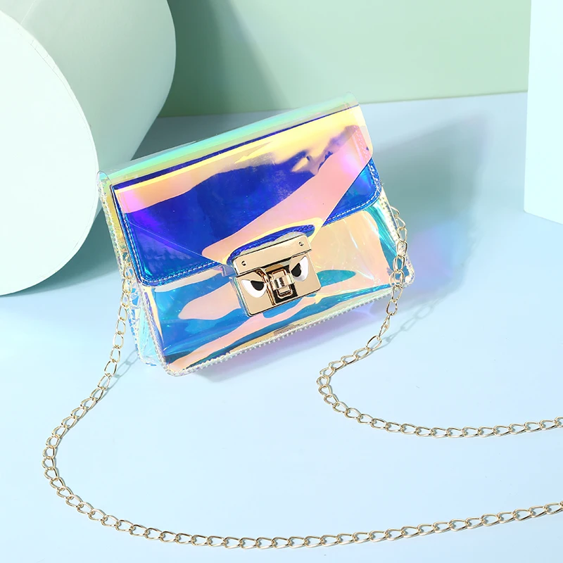 

Brand Holographic Crossbody Bags Handbag Fashion Translucent Laser Small Flap Bag with Metal Chain for Women Luxury Bags