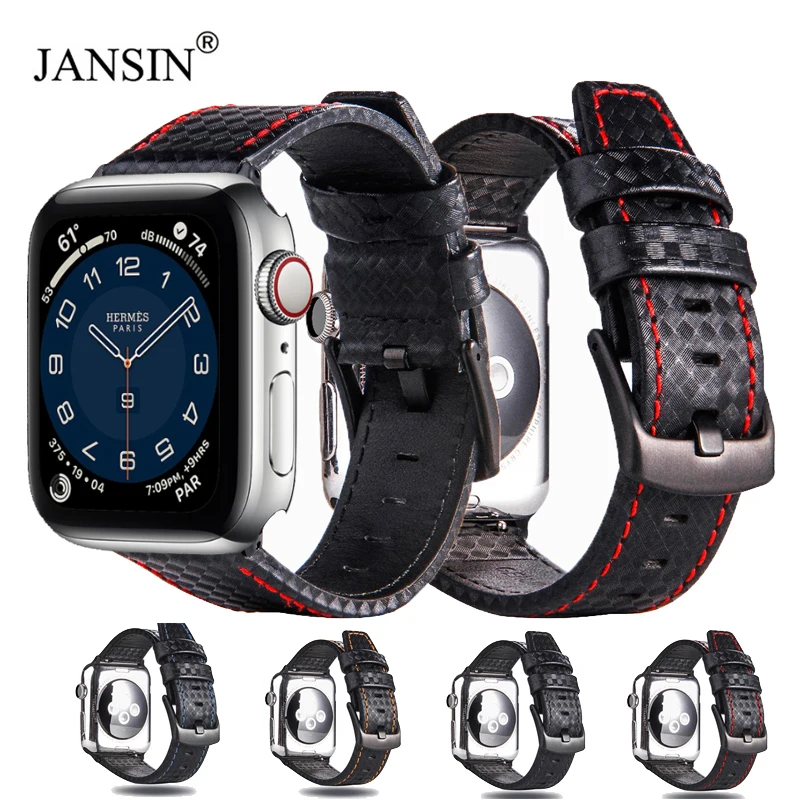 Кожаный ремешок для apple watch band 42 мм 38 браслет из углеродного волокна 44 40 Series 6 SE 5 4 3 2