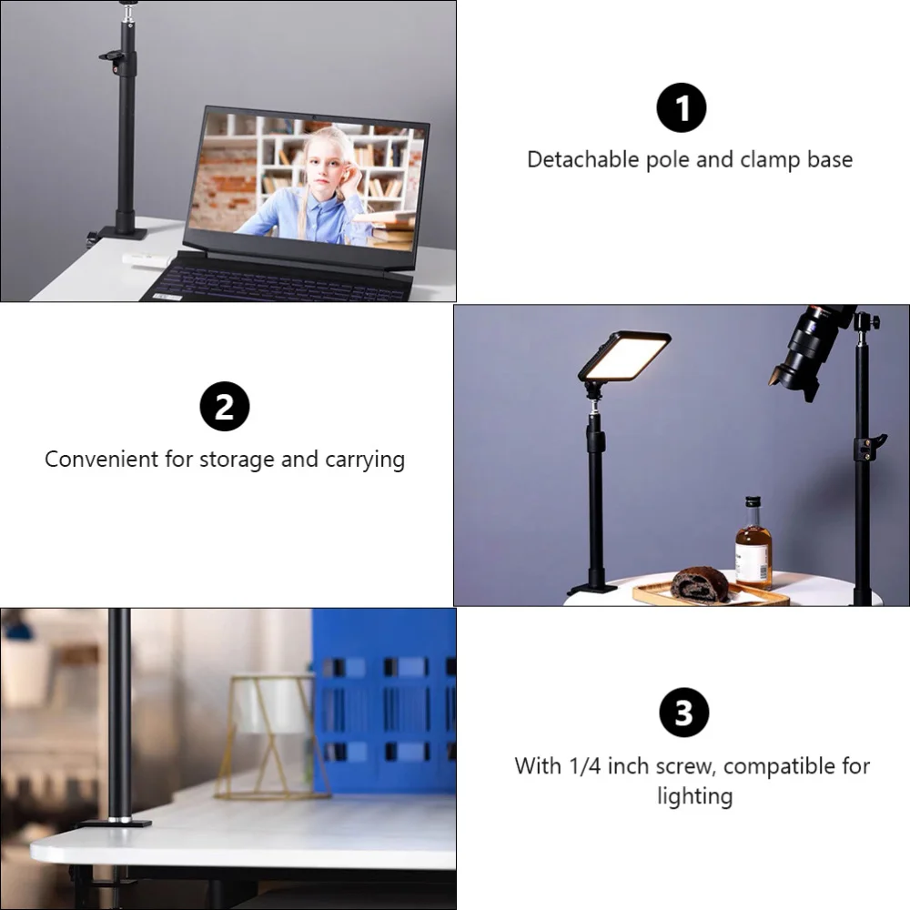 

Tabletop Camera Stand Telescopic Light Stand 1/4 inch Table Clamp Holder