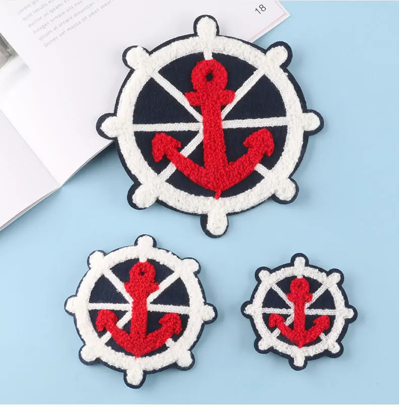 

Emboridery Label Sea Anchor Steering Wheel Towel Embroidery Cloth Sticker Clothing Accessories Embroidery Iron on Patches