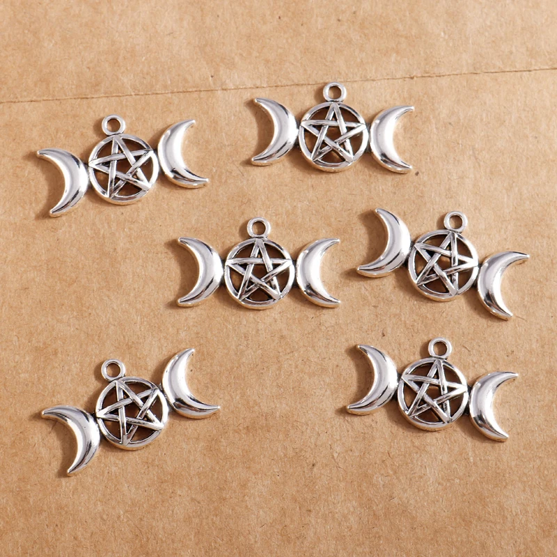 

20pcs Pentagram Charms 17*29mm DIY Handmade Jewelry Findings Antique Silver Color Moon Stars Pendants for Necklaces Bracelets