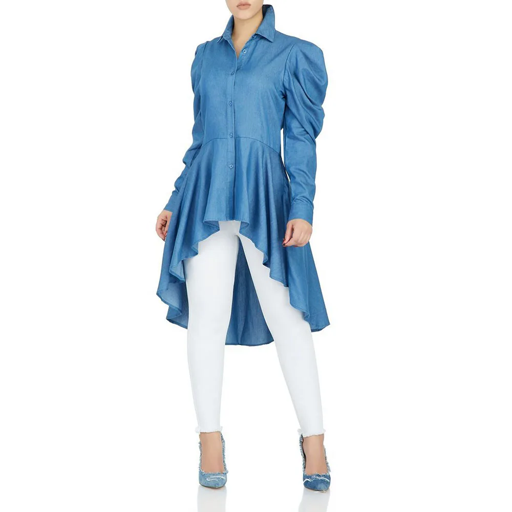 Женские синие длинные джинсовые рубашки весенние тонкие африканские 2020 с