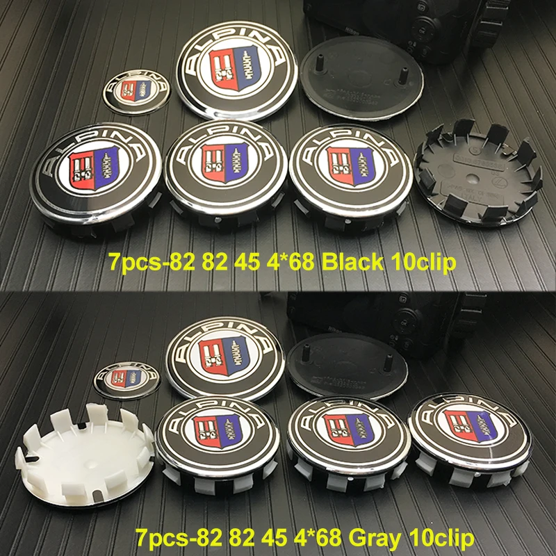 

7PCS/set Car Emblem Kit 82MM 68MM 45MM Front/rear Emblme Gray/black 10clips Wheel Cap Steering Decal for E60 E90 F10 F30 F15