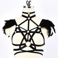 wholesale feather sexy lingerie bra body harness belt bondage belt punk crop top body cage bra women rave gothic accessories