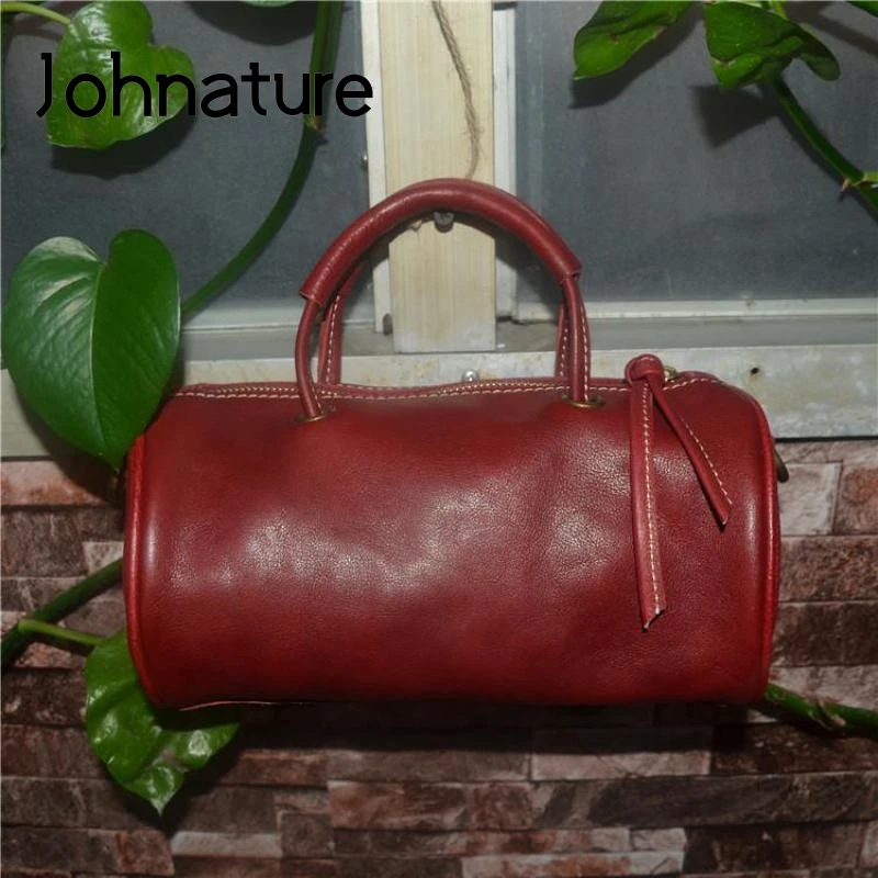 

Johnature Retro Genuine Leather Women Bag 2021 New Versatile Solid Color Handbag First Layer Cowhide Leisure Shoulder Bags