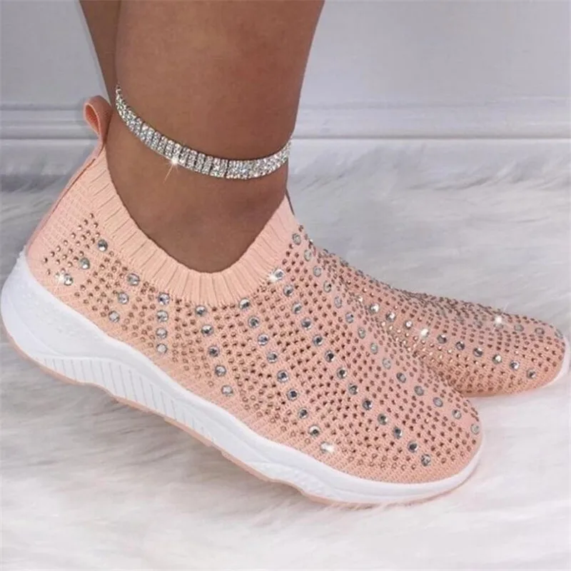 

Женские кроссовки из сетчатого материала со стразами, большие размеры