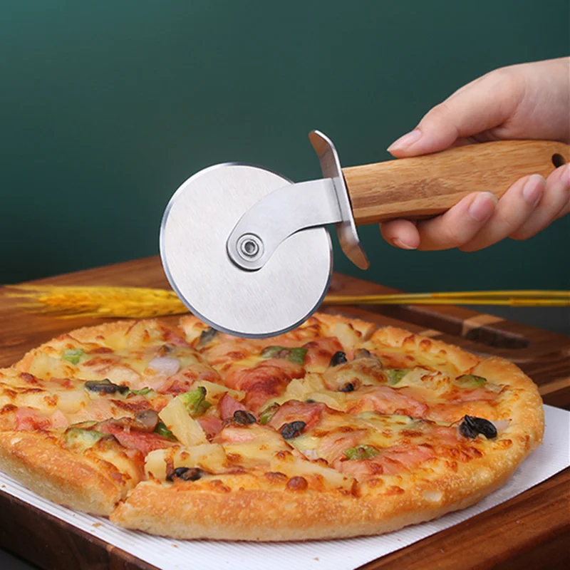 

Stainless Steel Wooden Handle Pizza Knife Household Kitchen Tools Single Wheel Cake Pizza Cutter for Baking Kitchen Accesories