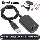 Переходник Grwibeou с USB 2,0 на IDE SATA, кабель-преобразователь с блоком питания для жестких дисков 2,5 3,5, Hdd USB IDA Sata адаптер