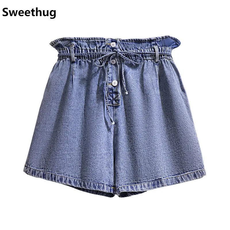 

High waist wide leg pants Korean fashion wild denim shorts 2021 summer new plus size 2XL 3XL 4XL 5XL 6XL
