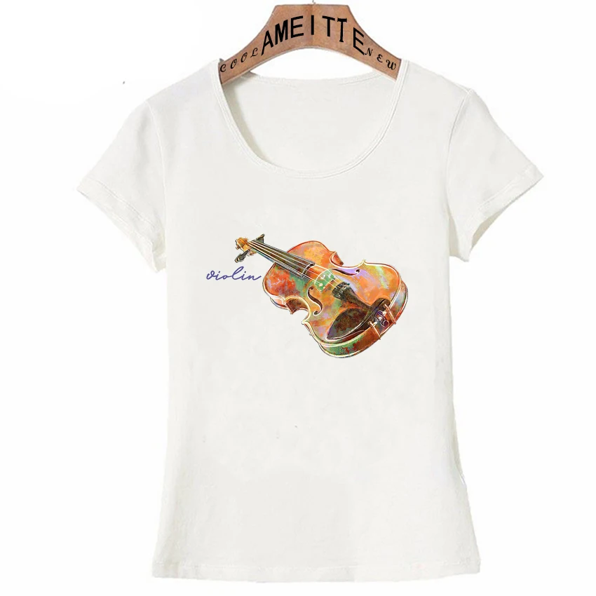 Футболка женская Винтажная с принтом скрипки и Модный повседневный топ со старым