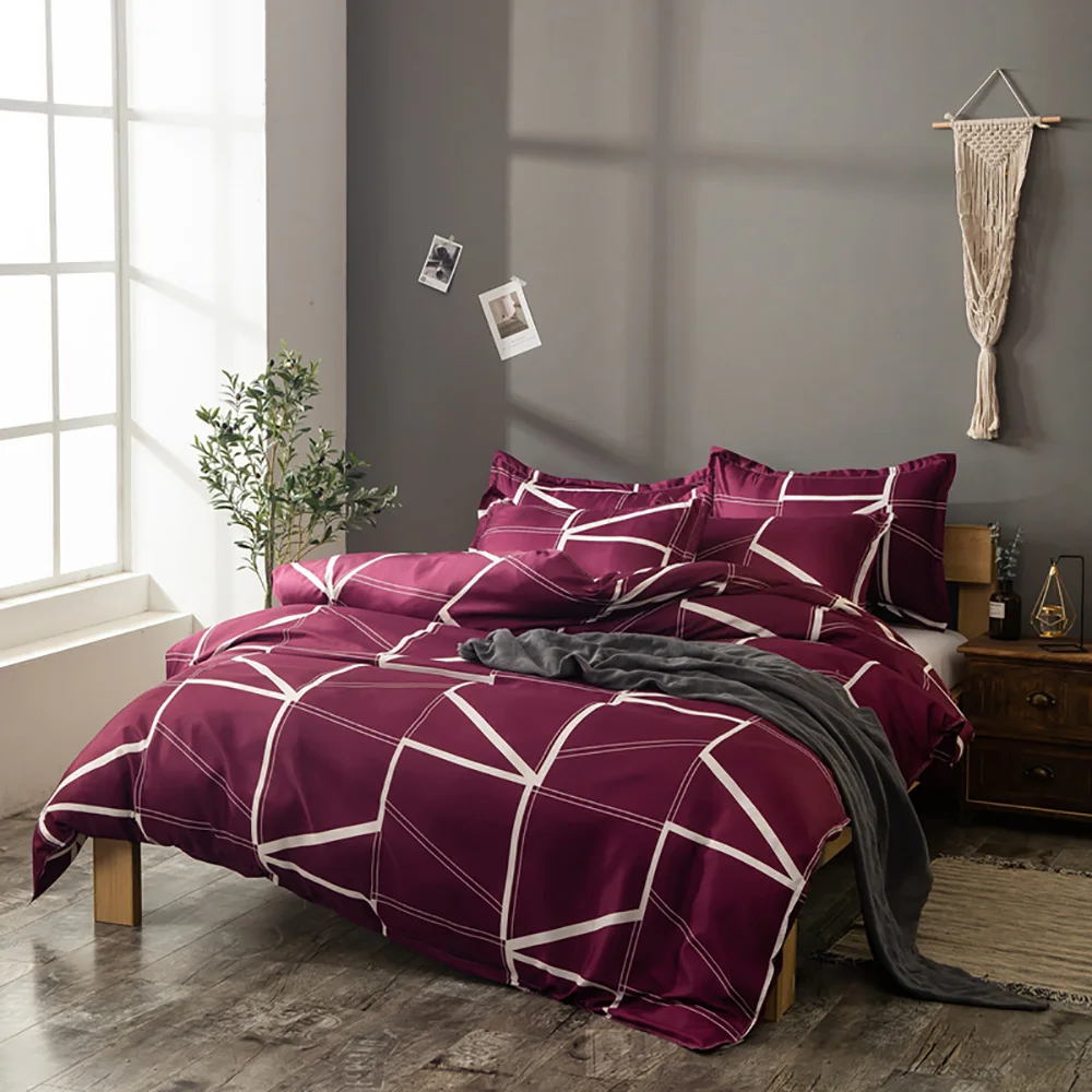 

Lychee Geometric Lines Bedding Set Modern Polyester Duvet Cover Set 2-3pcs Home Textile Family Bed Sets