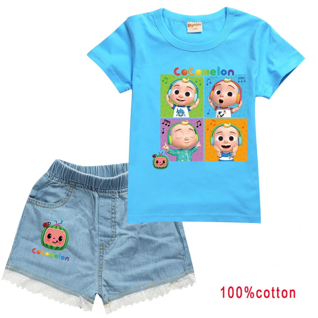 

New Cocomelon Clothes for Girls Summer Cotton Tops+denim Shorts 2pcs Outfits Kids Clothing Toddler Boys Cartoon Casual Tracksuit