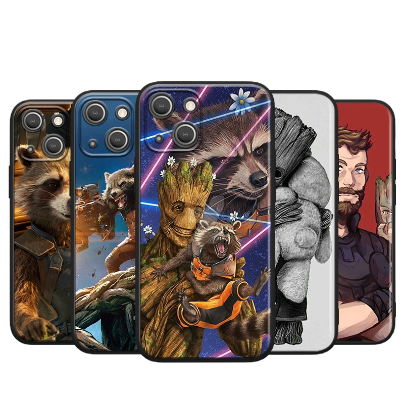 

Marvel Rocket Raccoon Avengers for Apple iPhone 13 12 11 Pro Max Mini XS Max X XR 6S 6 7 8 Plus 5S SE2020 Soft Black Phone Case