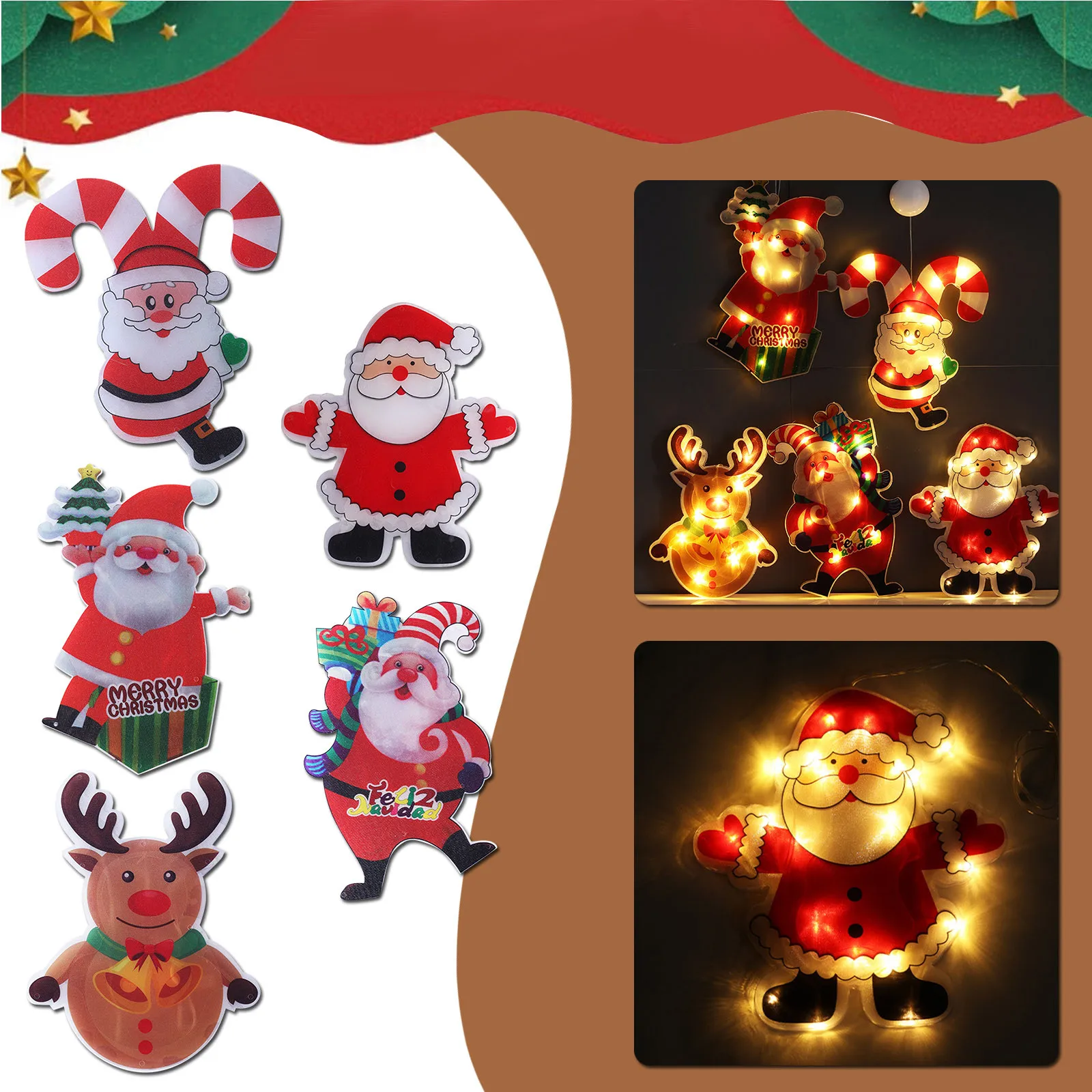 

Led Christmas Decoration Lights Santa Claus Snowman Elk Shape Window Suction Cup Lights New Year Xmas Navidad Holiday Home Decor