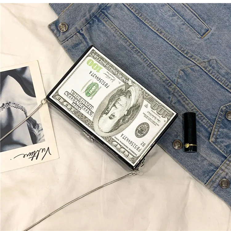 Patent leather black Fashion Dollar Pattern Box Design Pu Leather Women Daily Clutch Bag Chain Purse Shoulder Bag Tote Ladies Handbag Crossbody Bag - Цвет: Patent leather black